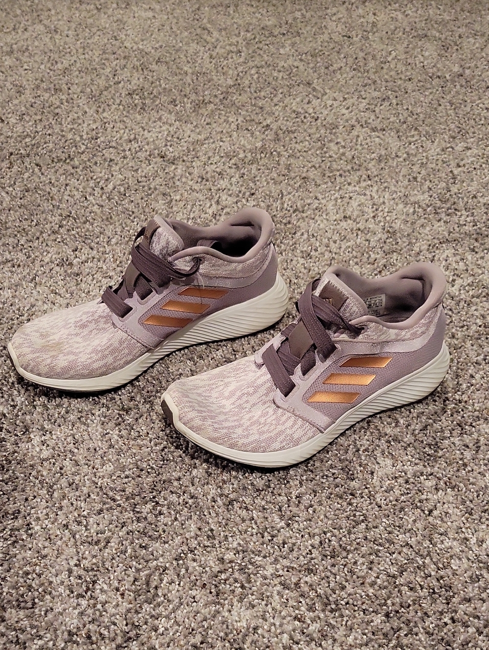 adidas Women's Light Purple Athletic Shoes with Rose Gold Stripes, Size 6.5